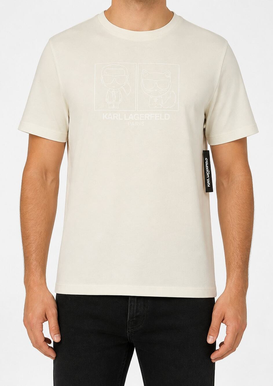 NEW Karl Lagerfeld Paris T-Shirt Men XL Cream Short Sleeve Pullover Crew Neck